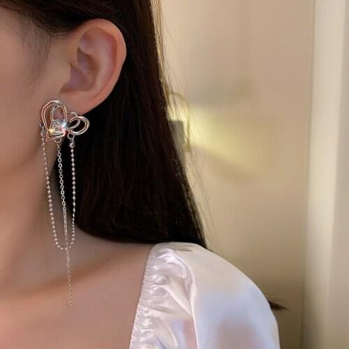 Women Long Tassel Rhinestone Drop Earrings Love Heart Geometric Dangle Earrings Fashion Jewelry Accessories