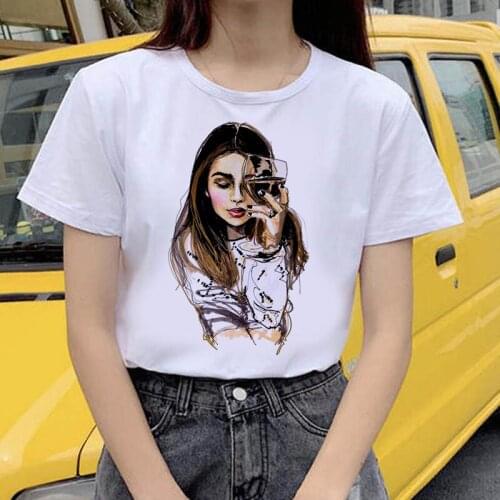 Women Fashion Soft Casual White T shirts Sexy Girl Summer Harajuku Top T-shirt Tops funny printed T-shirt