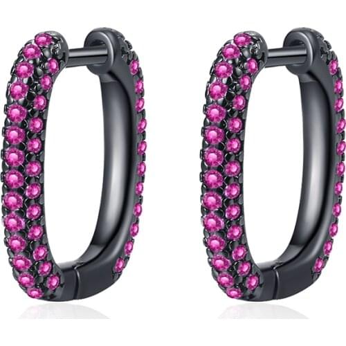 Womens Fashion Luxury Dazzling Hoop Earrings Geometric Oval Huggies Purple Crystal Zircon Stud Charming Ear Piercing Jewelry