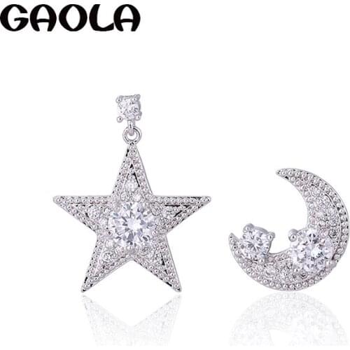GAOLA Women Jewelry Moon Star Earring For Girl Geometric Zirconia Minimalist Cute Stud Earrings GLE7088Y