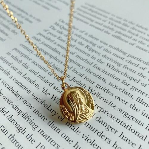 CHUANGU 925 Sterling Silver Virgin Mary Minimalist Clavicle Necklace Boho 18k GoldLong Necklace For Women Collar Jewelry