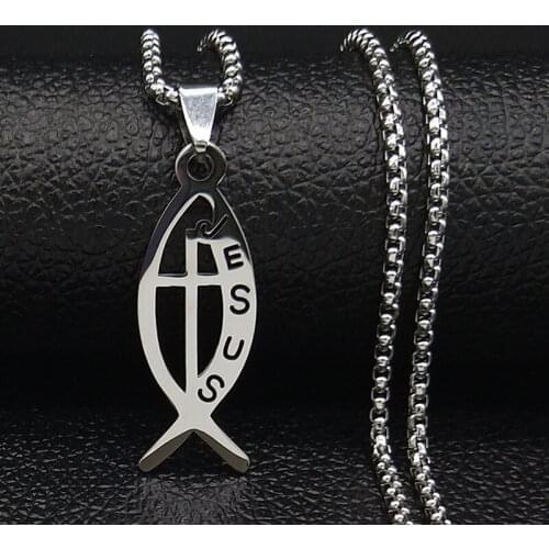 2021 New Fashion Cross Fish Stainless Steel Necklace for Women Gift Gold Color Chain Necklaces Jewerly cadena N18932S05