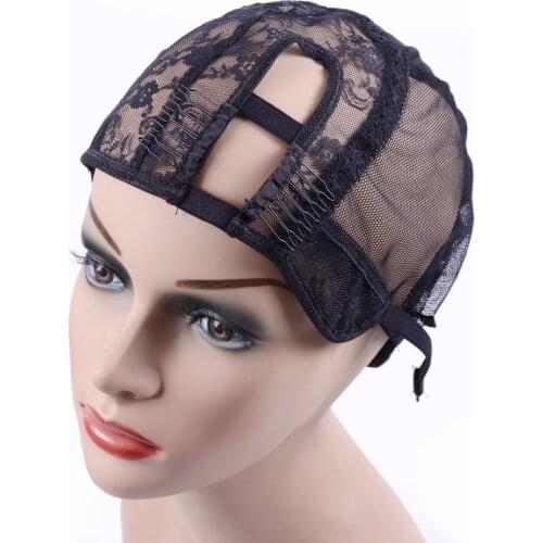 1Pcs S/M/L Size U Part Weaving Wig Cap(With 2 Clips) Foundation Inside Inner for Wig Making Hair Extension weft DIY Black Color