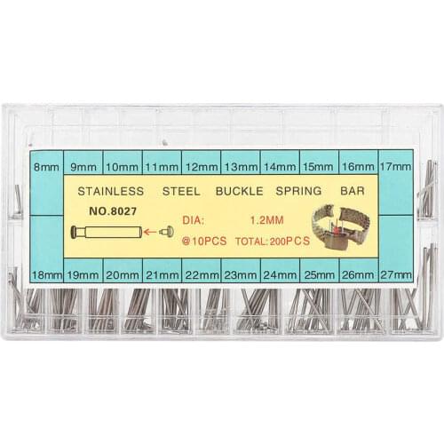 200pcs/Box 8-27mm Watch Buckle Spring Bars Pin Link Watch Repair Kit
