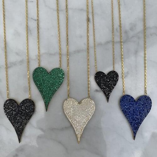 2021 Classic Fashion Women Girl Jewelry Micro Pave Colorful CZ White Red Blue Green Zirconia Big Heart Necklace