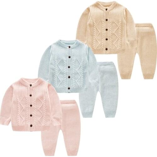 Bear Leader Infant Baby Casual Knitwear Spring Autumn Boys Girls Sweaters Pants Clothes Sets Newborn Solid Color Clothes 9-18M