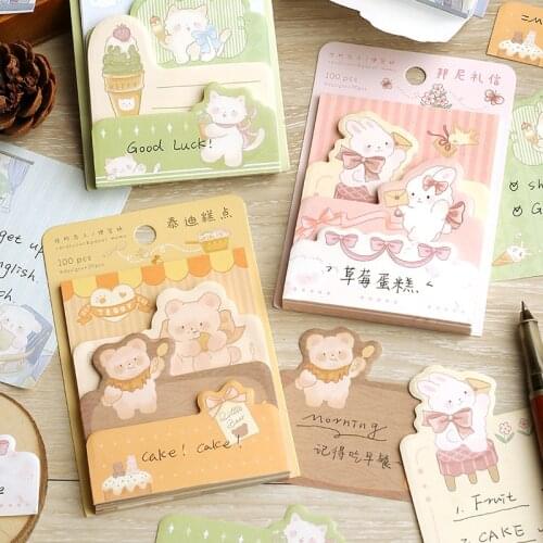 100Sheets/pack Lovely Rabbit Bear Memo Pad Stickers Decal Sticky Notes Scrapbooking Diy Kawaii Notepad Diary 496