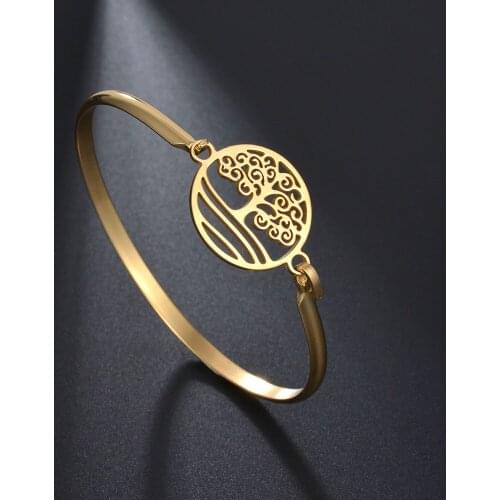 Charm Stainless Steel Hollow Tree of Life Bracelets Women Men Gold Silvery Lucky Round Bangle Birthday Jewelry Gift Dropshipping