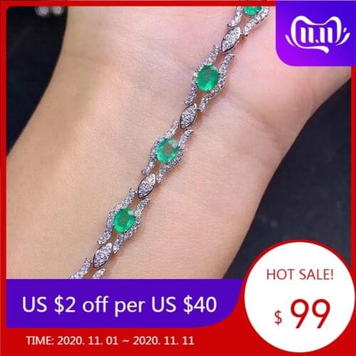 Boutique Jewelry 925 Sterling Silver Natural Emerald Gemstone Ladies Bracelet Support Detection Popular