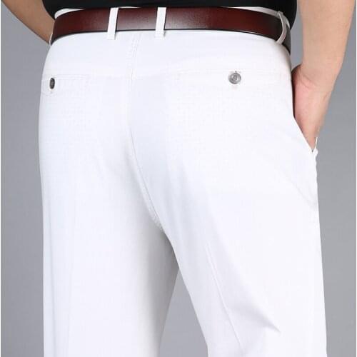 Spring Summer Thin Cotton Casual Pants Male Straight Loose High Waist Solid White Middle-aged Men Dad Dress Trousers Breathable