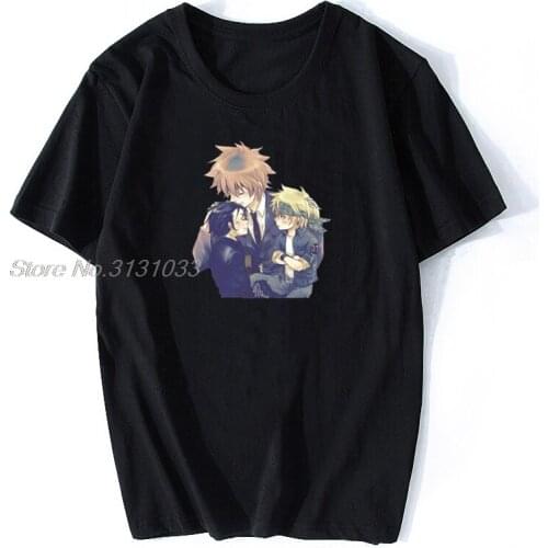 Hitman Reborn T Shirt Red T-shirt Tsuna, Reborn, Collonello Men Fashion Cotton Tshirt Anime Tees Harajuku Streetwear