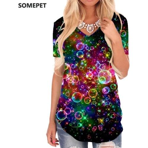 SOMEPET Rainbow T-shirt women Colorful Tshirts Printed Abstract V-neck Tshirt Psychedelic T-shirts 3d Womens Clothing Hip hop