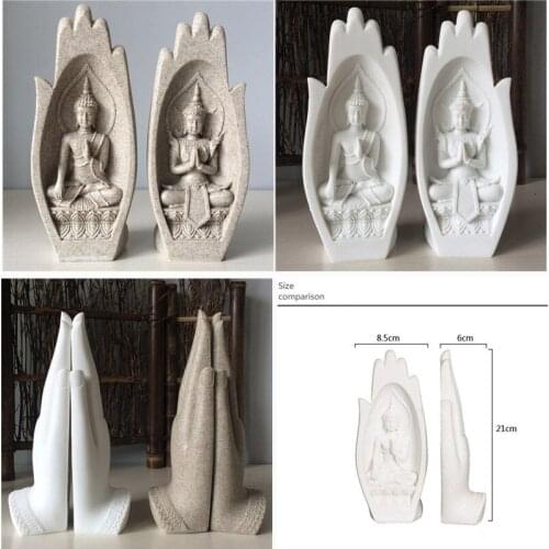 [HHT] 2pcs/set Resin Crafts Buddha Statue Hands Sculpture Feng Shui Ornament Monk Figurine Tathagata Home Decoration Accessories