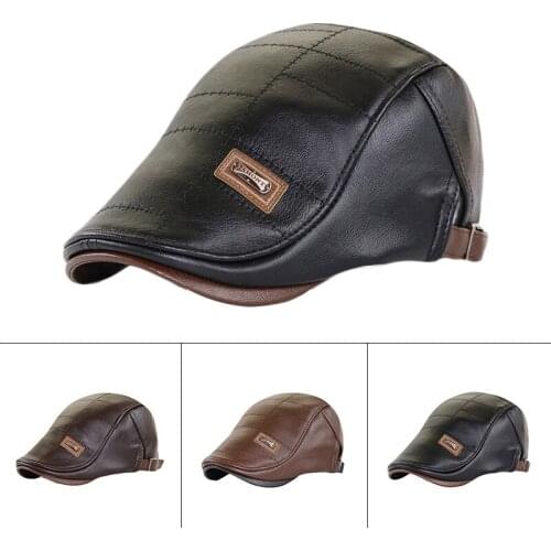 Men Fashion Beret Hat Leather Flat Cap Warm Autumn Winter Male Adjustable High Quality Gatsby Mens Retro Beret Caps Accessories