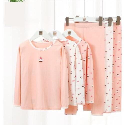 Girls Long Johns Set Autumn Cotton Kids Thermal Underwear Pink Cartoon Toddler Girls Homewear 2-13Y Children Pajamas Sets