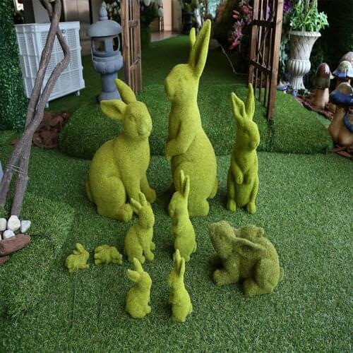 Cute Easter Furry Flocked Bunny Figure Easter Simulation Rabbit Green Resin Ornaments Rabbit Spring Home Table Garden Decoration