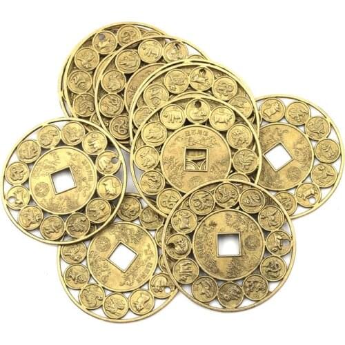 1PCS Diameter:4.5cm Zinc alloy Auspicious Lucky Chinese Zodiac Feng Shui Coin For Good Luck Amulet Prosperous Protection