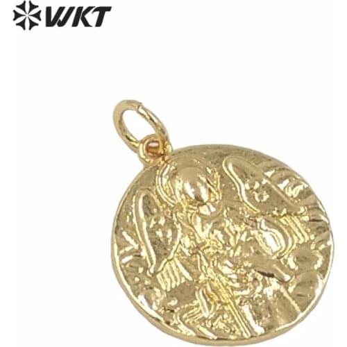 MP150 WKT round shape religious pendant one hook for earrings wholesale women jewelry brass metal pendant full gold plated