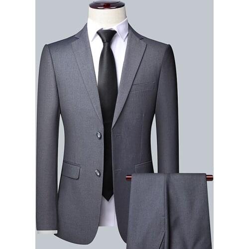 2021 Mens Solid Color Double Buckle Leisure Suit Youth Business Clothing Suit Two Pieces