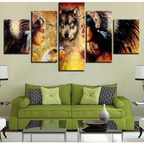 5pcs set diamond painting INDIAN wolf full square drill diamond embroidery set rhinestones painting kits triptych paintings