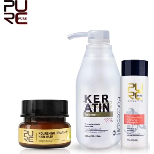 PURC Brazilian Keratin 12% formalin 300ml keratin treatment set & Nourishing Leave-In Hair Mask Completely Remove Odor Hair Care