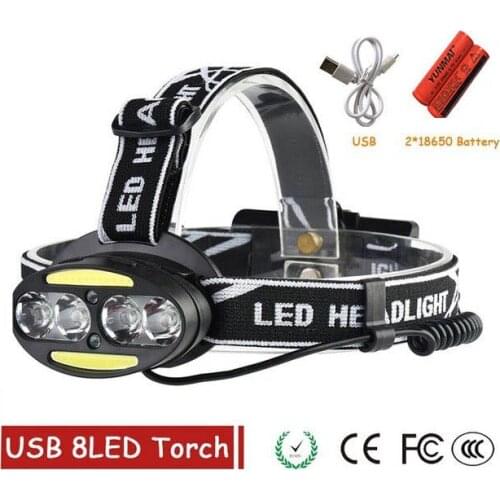 Yunmai Headlight Lumen headlamp 4* XM-L T6 +2*COB+2*Red LED Head Lamp Flashlight Torch Lanterna with batteries charger