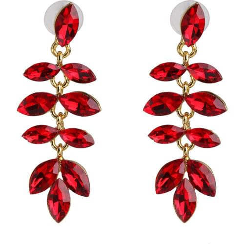 2020 New Fashion Red Leaf Water Drop Earrings Long Crystal Statement Earrings Wedding Party Dangling Earrings For Women Gift