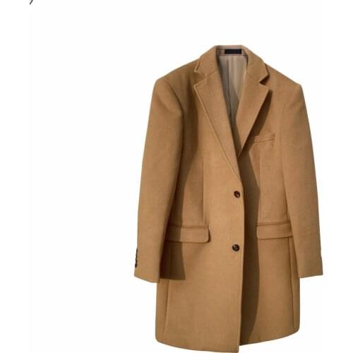 Solid England Gentleman Style Custom Woolen Overcoat Mens Loose Singal Breasted Warm Mid-Length Trench Coat Male Thick Jacket