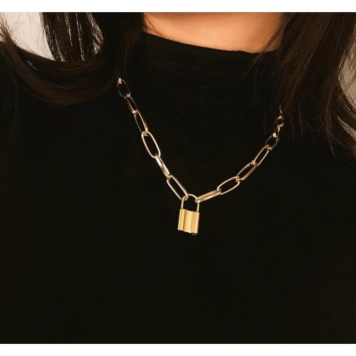 Rock Choker Lock Necklace Layered Chain On The Neck With Lock Punk Jewelry Mujer Key Padlock Pendant Necklace For Women Gift