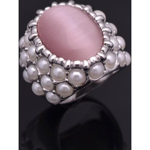 Exaggerated Big-sized Fashion Jewelry Statement Ring Women Jewellery Opal Imitation Pearl Rings - Purple / Grey