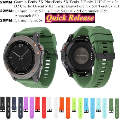 For Garmin Fenix 5X Plus/Fenix 5X/Fenix 3/Fenix 3 HR 26MM Silicone Quick Release Sport Band 22MM Quick Fit For Fenix 5 Watchband