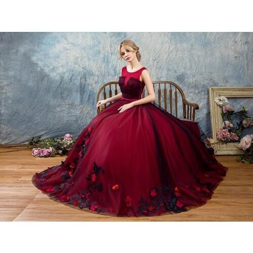 Luxury wine red black veil flower cutting long dress Victorian medieval dress Renaissance Gown Victoria/Antoinette/belle