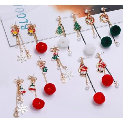 Christmas Drop Earring Santa Claus Christmas Tree Bell Garland Ear Snowflake ball letter Long Chain Tassel Earrings NewYear Gift