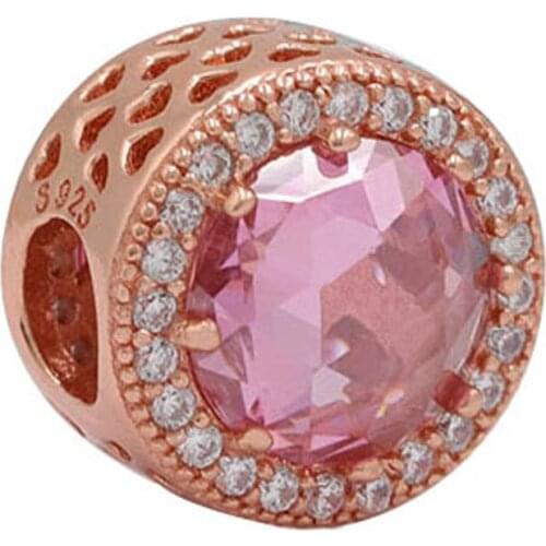 Rose Blush Pink Radiant Charm Bead for Women Bracelet Bangle Crytasl Clear CZ Girl Lady Gift S925 Silver DIY Jewelry