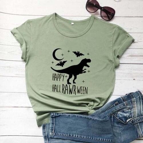 Happy HallRAWRween Dinosaur funny graphic moon witch women fashion cotton casual t shirt youngs hipser grugne tumblr tees tops