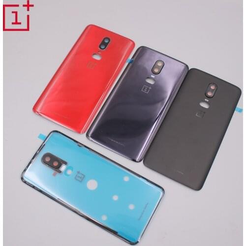 For Oneplus 6 1+6 Rear Housing Glass Back Cover Repair Replacement Part Phone Battery Door Case + Camera Lens Logo + Glue + Logo