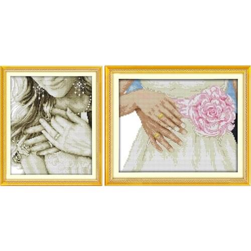 Wedding Ring Couples Home Decor Counted Cross Stitch Kits DMC 11&14CT Printed Canvas Embroidery Needlework Sets Wedding Decor