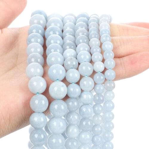 Natural Stone Light Blue Aquamarine Beads Smooth Round Loose Spacer Beads For Jewelry Making Needlework DIY Bracelets 6/8/10MM