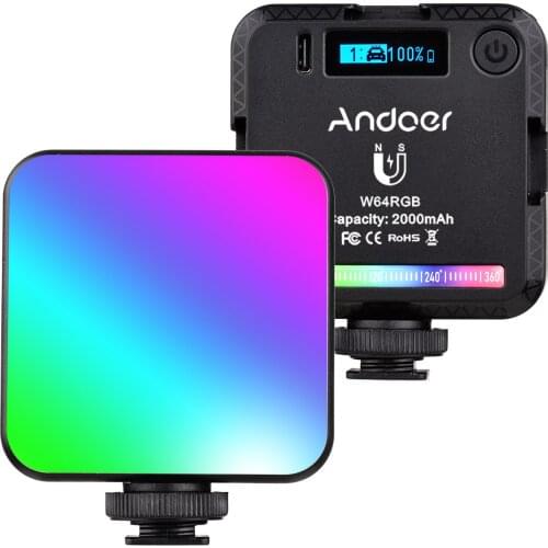 Andoer W64RGB Rechargeable Photography Fill Light Mini LED Video Light CRI95+ 2500K-9000K with LCD Display for Vlog Live Stream