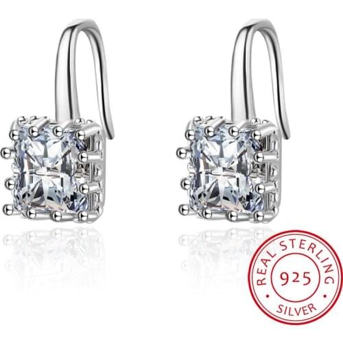 Luxurious 925 Sterling Silver Temperament Square AAA Zircon Crystal Stud Earrings For Women Sterling-silver-jewelry brincos E415