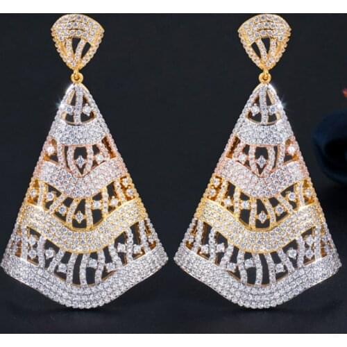 Zlxgirl jewelry Dubai Gold palted color mirco pave Cubic Zircon Stud Earrings Branch Earings For Women Party