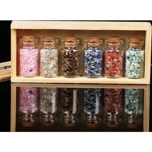 1 Set Gravel Wishing Bottle, Natural Crystal Gem Message Bottle, Wooden Box Mini Bottle, Mineral, Specimen, Lover Gift, Souvenir