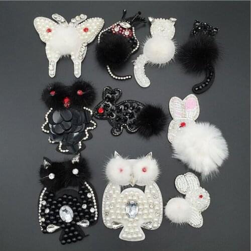 1 pcs Sequined fur owl Patch for Clothes Sewing on Rhinestone Beaded Applique for Jackets Jeans Bags Shoes Beading Applique