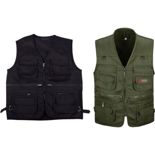 2 Pcs Mens Fishing Vest with Multi-Pocket Zip for Photography / Hunting / Travel Outdoor Sport XL - Black & Army Green