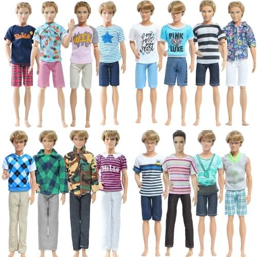 4 /5 Sets Men Outfit Casual Beach T-Shirt Shorts Trousers Pants Accessories Fashion Clothes for Barbie Friend for Ken Doll Toys