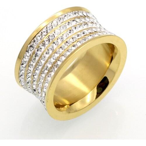5 Row Crystal Jewelry Fashoin Women Men Unisex Luxury Rings Wholesale Gold Color Stainless Steel Wedding Rings AAA Quality