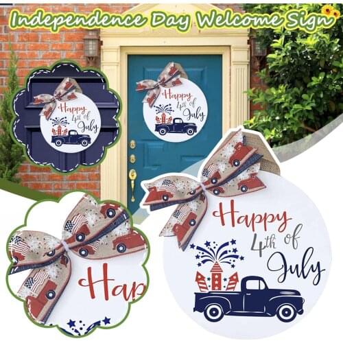 Independence Day Tag Round Wooden Front Door Decoration Round God Bless Us Veterans Ornament Door Wall Hanger Wreaths TN88