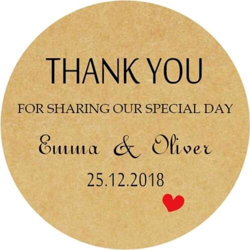 DouxArt 100 Pieces Custom Personalized, Thank You for sharing our special day Wedding Favors Stickers, 40mm Invit Labels P145