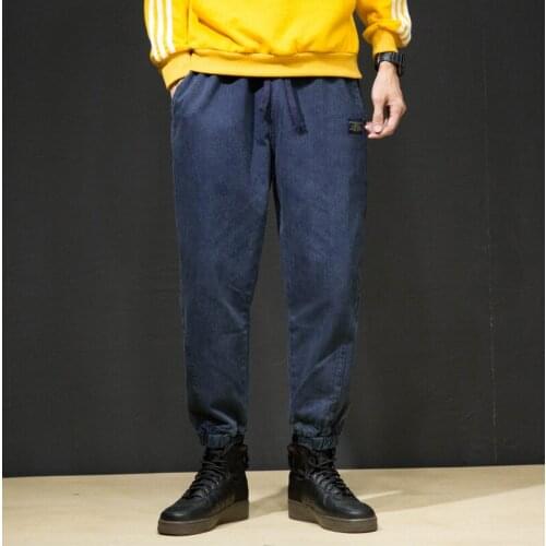 Style Men Jeans Loose Fit Black Blue Color Fashion Japanese Denim Cargo Pants Harem Trousers Hip Hop Jogger Jeans Men Warm Pants