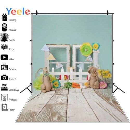 Yeele Happy Easter Rabbit Flowers Wood Plank Floor Background Backdrop Photophone Baby Photo Studio for Decor Customized Size